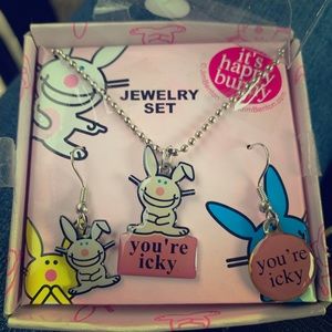 *VINTAGE* 00’s It’s Happy Bunny Jewelry Set